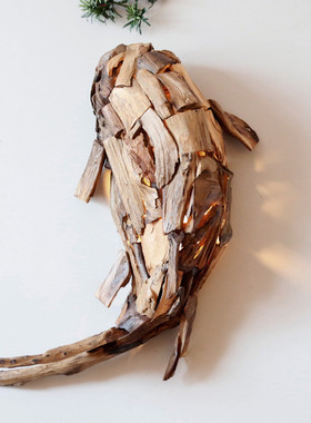 鱼型墙饰品diy手工木饰品木片鱼制创意酒店装饰木头实木艺术品