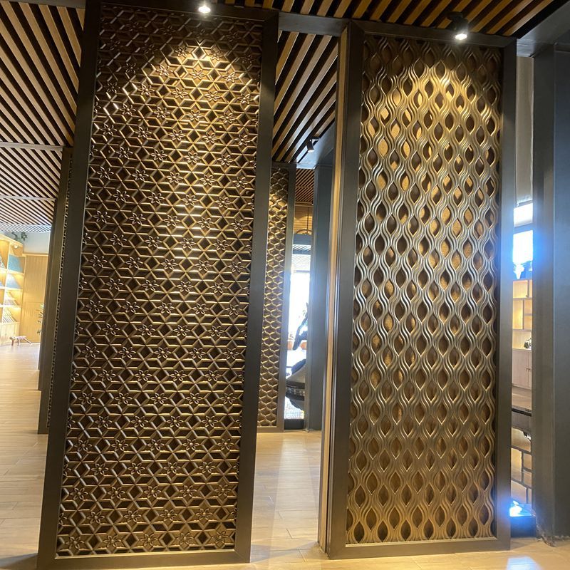 定制不锈钢屏风酒店隔断售楼部镂空雕花户外背景墙拉丝青古铜格栅