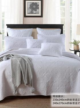 10y出口欧式复古美式纯色白色绗夏凉被被三件套床上用品缝床盖