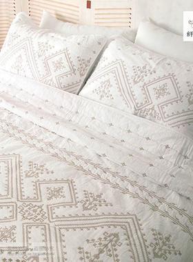 10y出口欧式复古美式纯色白色绗缝床盖三件套床上用品夏凉被被