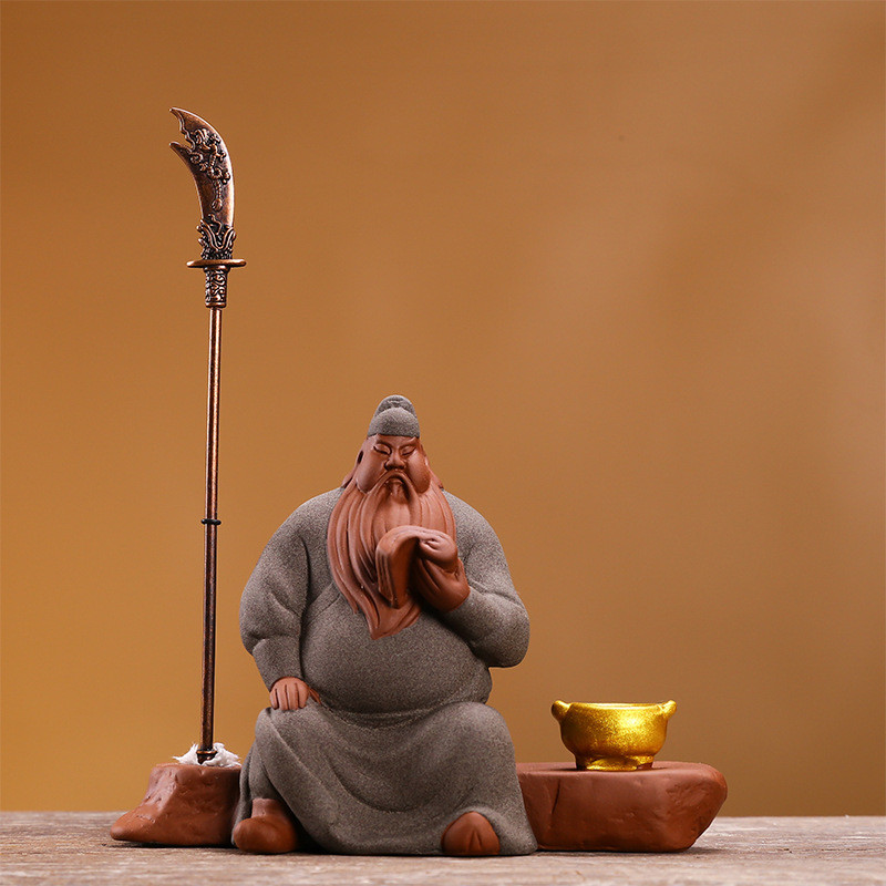 q版关公武圣关羽小摆件线香插茶宠文招财家居关公摆设茶玩装饰品