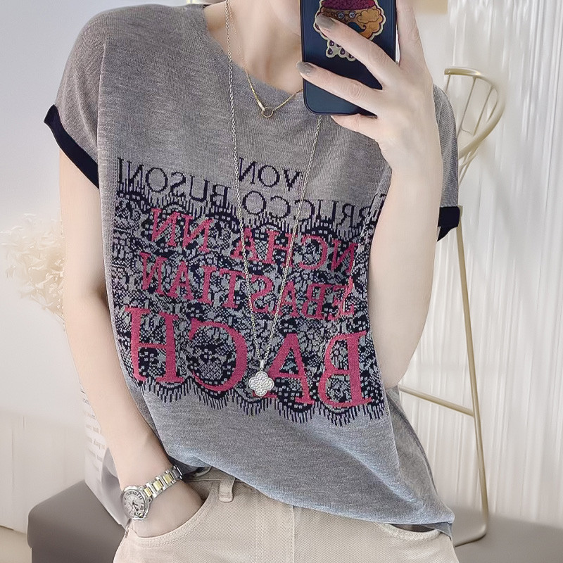 新品大码女装2025夏装新款女士短袖t恤针织衫冰丝短款上衣服爆款