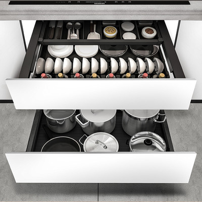 厨房橱柜拉篮铝合金阻尼导轨拉篮双层调味料抽屉式碗碟篮