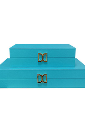 热销首饰盒新中式软装皮质双d金属扣创意样板间售楼处书房展厅收