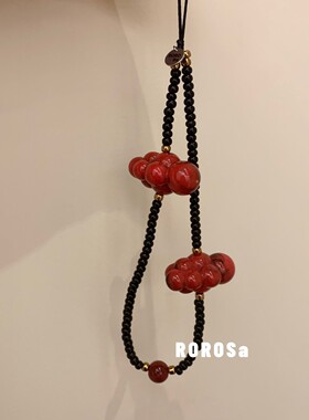 ROROSa复古晕染红色云朵手机链挂件ccd相机便携挂绳新年挂饰配饰