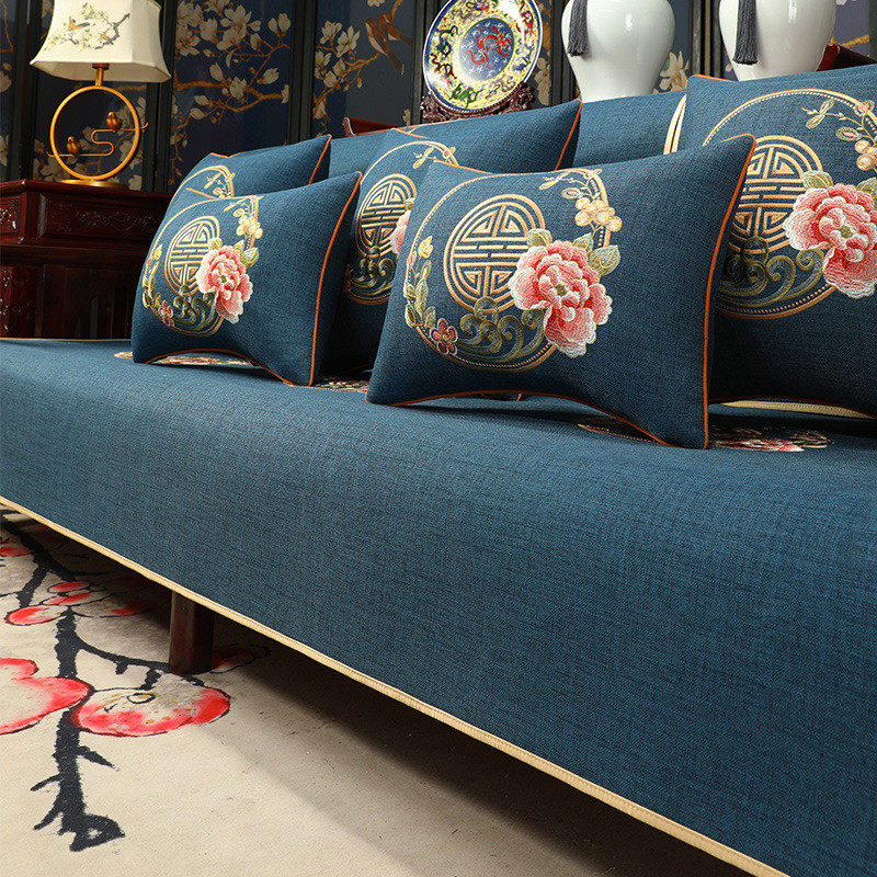 红木家具沙发垫防滑罩刺绣靠背巾高档坐垫套盖布罗汉床垫盖巾