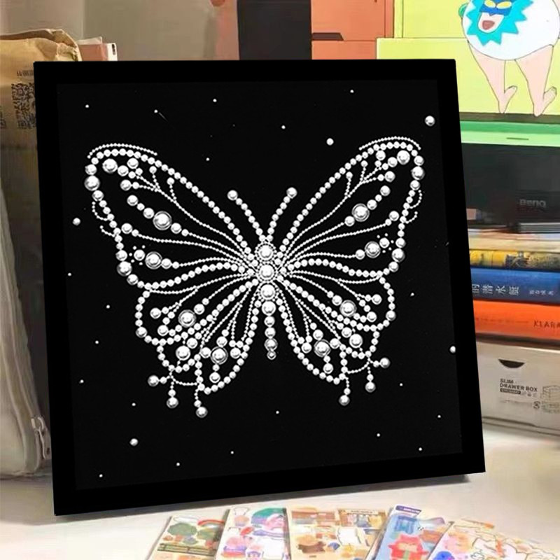 蝴蝶珍珠画手工diy氛围感材料包填充立体涂色治愈艺术家居装饰画图片