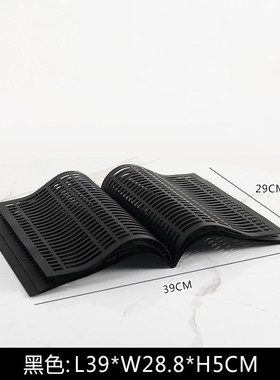 简约杂志架轻奢黑色艺术样板房书房卧室玄关装饰金属镂空书卷摆件