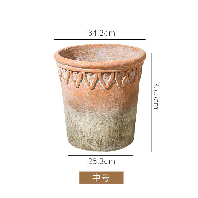 北欧红陶花盆大号水泥盆复古怀旧文艺创意摆件简约落地花器绿植盆