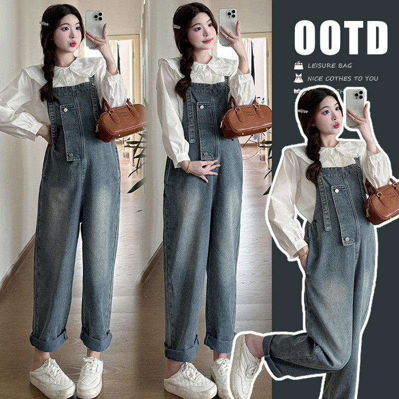 孕妇装春秋套装2024秋季新款网红大码牛仔背带裤长袖衬衣女两件套,孕妇装/孕产妇用品/营养,套装,淘宝优惠券,粉丝福利购,淘宝优惠卷