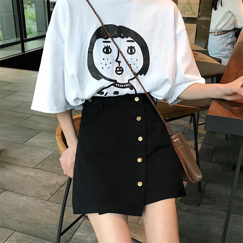 新品大码女装黑色短裙a字裙胖妹妹mm宽松高腰显瘦裙子梨形身材半