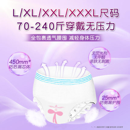 安睡裤女经期用防漏卫生巾产妇产后安心裤XXL200斤专用拉拉裤大码