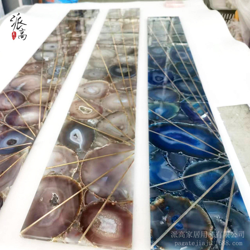 热销天然玛瑙石透光面板蓝玛瑙抽屉石玄关台抽屉面板茶几边几餐桌