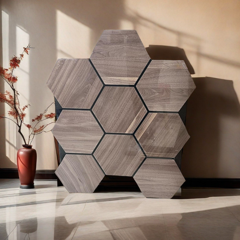 aku吸音板木条聚酯六边形吸音降噪自由拼接餐厅卧室背景