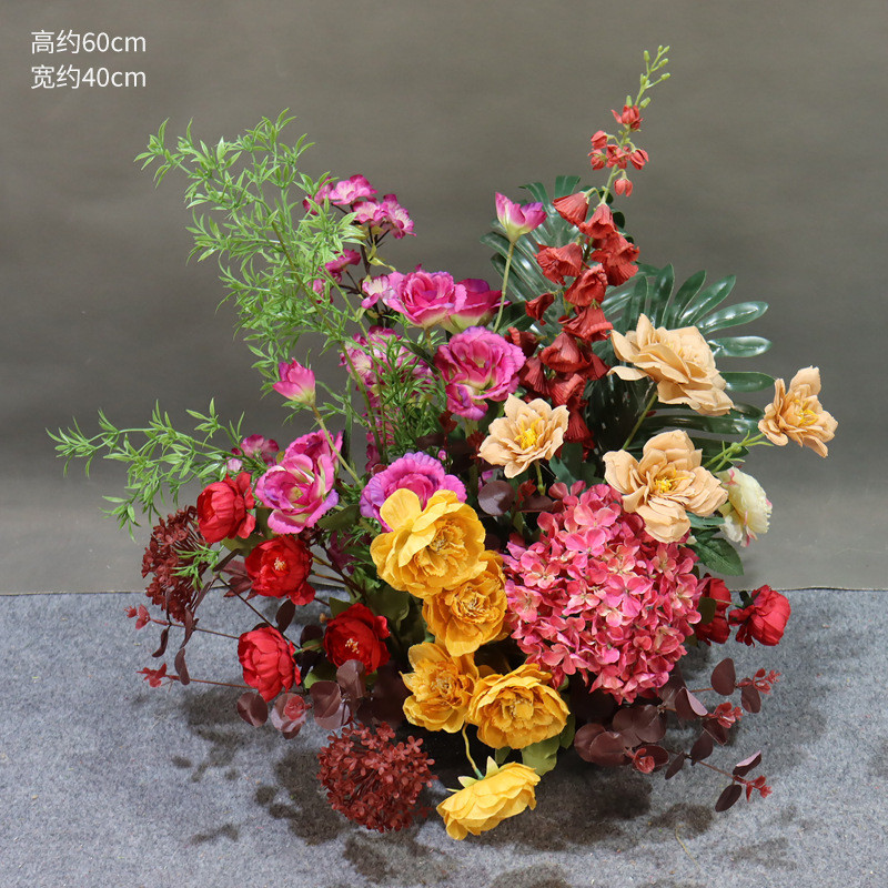 新款婚庆森系花排结婚拱门花舞台背景迎宾区布置排花艺仿真绢花花