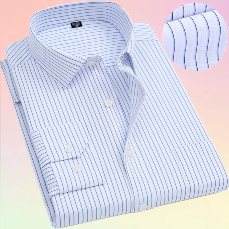 中年男士长袖衬衫宽条纹加肥加大码商务休闲中老年爸爸装免烫寸衣,男装,衬衫,淘宝优惠券,粉丝福利购,淘宝优惠卷