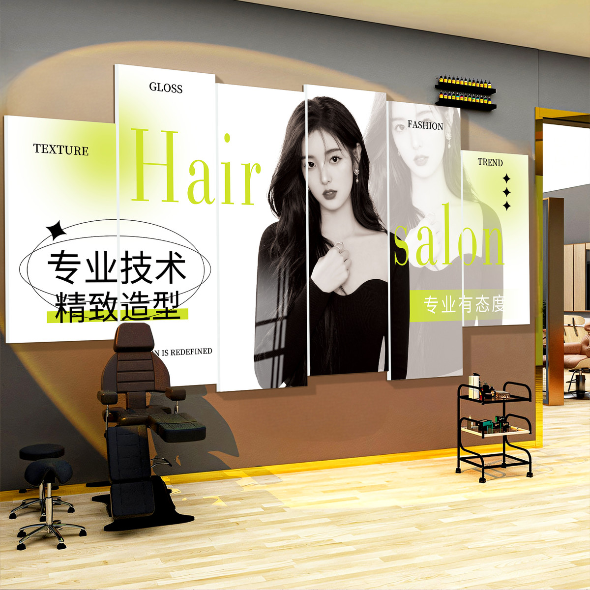 理发店墙面装饰挂画网红发廊造型宣传图片高级感氛围布置背景墙贴
