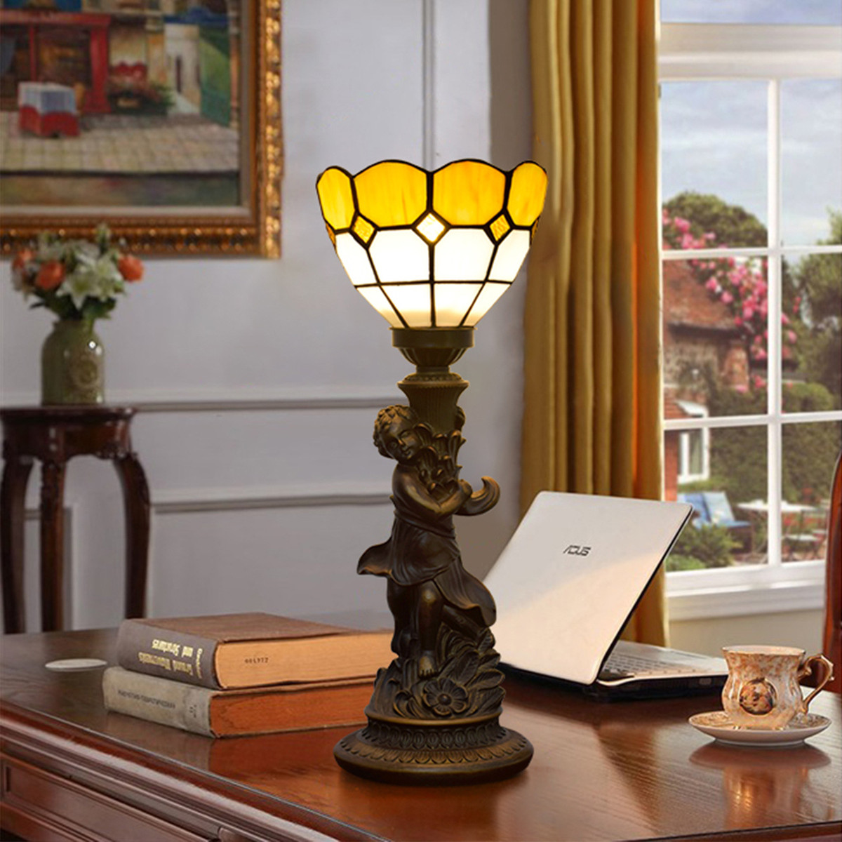 热销简欧地中海黄色小男孩彩色玻璃灯床头灯酒吧书桌装饰台灯卧室