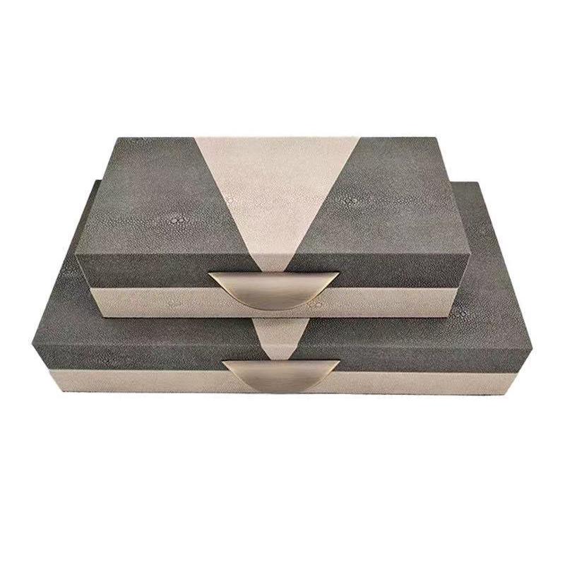 热销现代轻奢样板间装饰盒双色拼色灰白色首饰盒玄关书柜桌面软装
