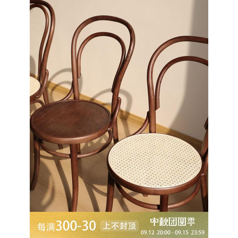 my集木室物所/索耐特ton椅实木餐椅复古藤编餐桌靠背椅子家用中古
