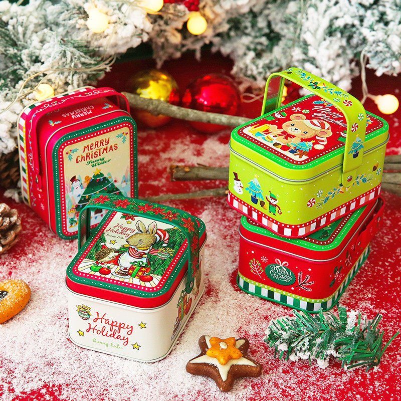 圣诞马口铁盒小礼物包装铁盒长方形喜糖果饰品盒烘焙曲奇饼干盒