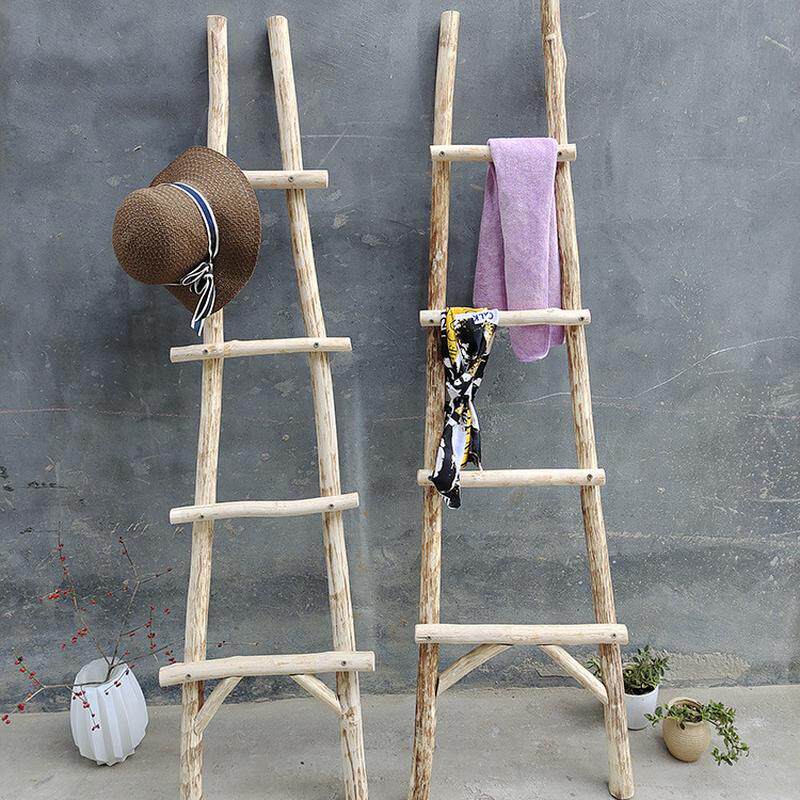 复古木头装饰梯子落地置物架衣帽架童装拍照道具服装店挂衣架房间