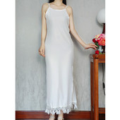 日常可穿夏季 乐晨内衬白色裙可调节肩带长款 流苏裙百搭款