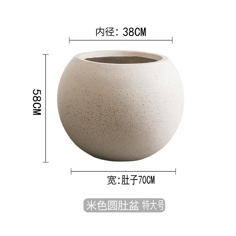 别墅摆件北欧镁泥落地民宿极简圆球型软装特大花器客厅大花盆商场