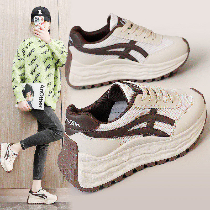 新款2025春夏季厚底增高女鞋休闲板鞋拼接皮面运动鞋学生潮,女鞋,时尚休闲鞋,淘宝优惠券,粉丝福利购,淘宝优惠卷