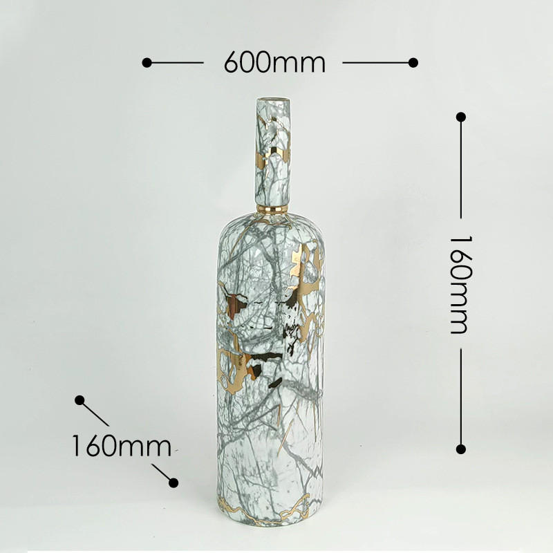 大理石花瓶纹细口金三件套摆件家居花器摆设工艺品花瓶花插批发