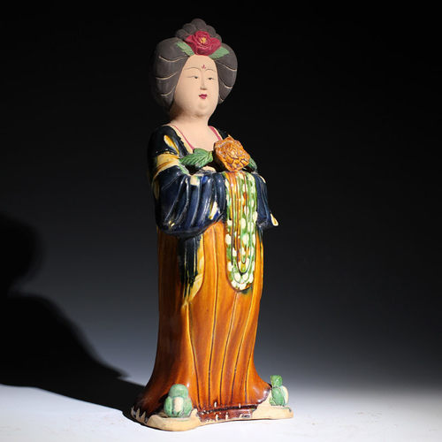 热销唐三彩玄关摆件电视柜博古架仕女陶瓷复古胖美女中式家居装饰