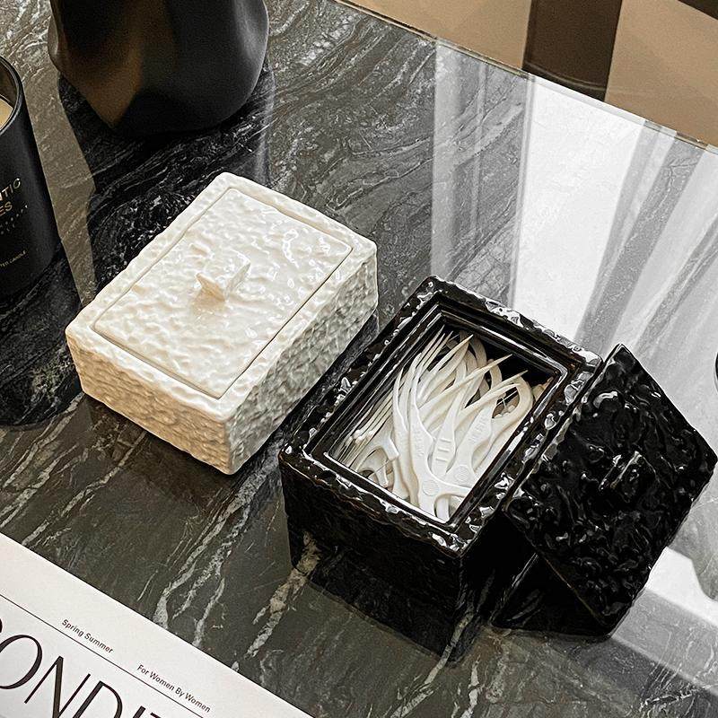 陶瓷牙签盒创意家用高档牙线筒桶化妆棉棒罐收纳盒轻奢高级高颜值,收纳整理,牙签盒,淘宝优惠券,粉丝福利购,淘宝优惠卷