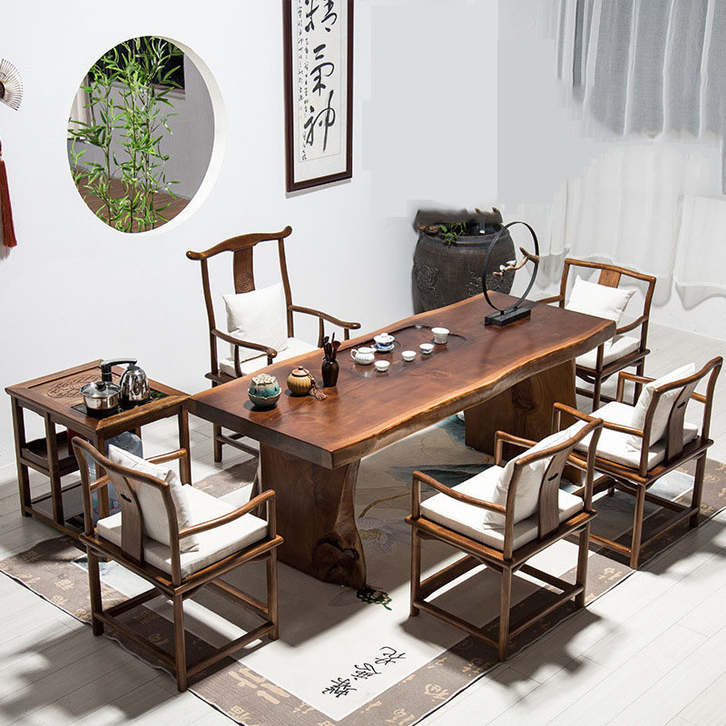 热销批发古典中式实木整实木泡茶桌客厅复古茶桌办公室板茶台大板