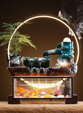 禅意客厅流水喷泉摆件鱼缸悬壶循环水创意家居中式玄关装饰品摆件