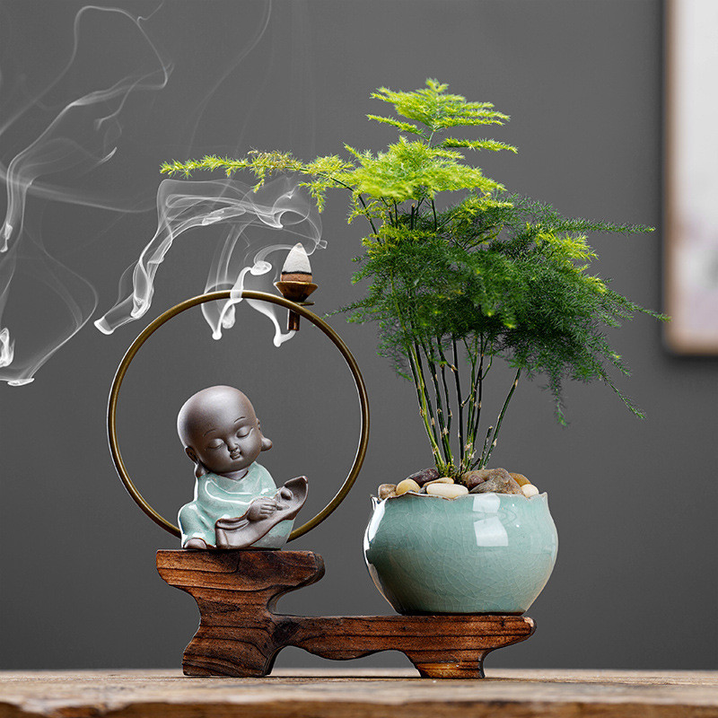 茶宠倒流香新中式创意禅意小和尚茶桌茶台摆件茶道家居装饰品陶瓷