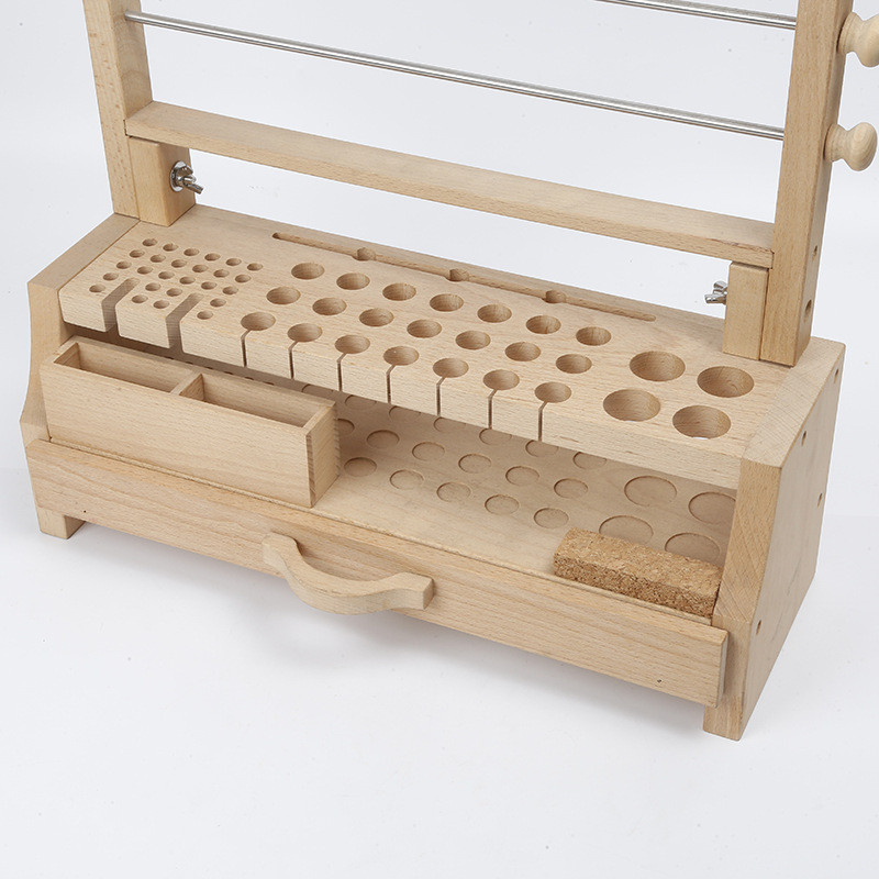 榉木多功能规格工具架多孔手缝diy榉木工具台收纳架皮革工具箱
