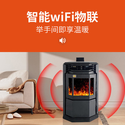 热销火取暖炉农村家用柴火炉全自动真颗粒壁炉烧水做饭生物质采暖