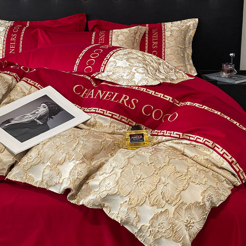 高档中式婚庆四件套大红色床单被套纯棉结婚床上用品婚房陪嫁喜被,床上用品,婚庆床品套件,淘宝优惠券,粉丝福利购,淘宝优惠卷