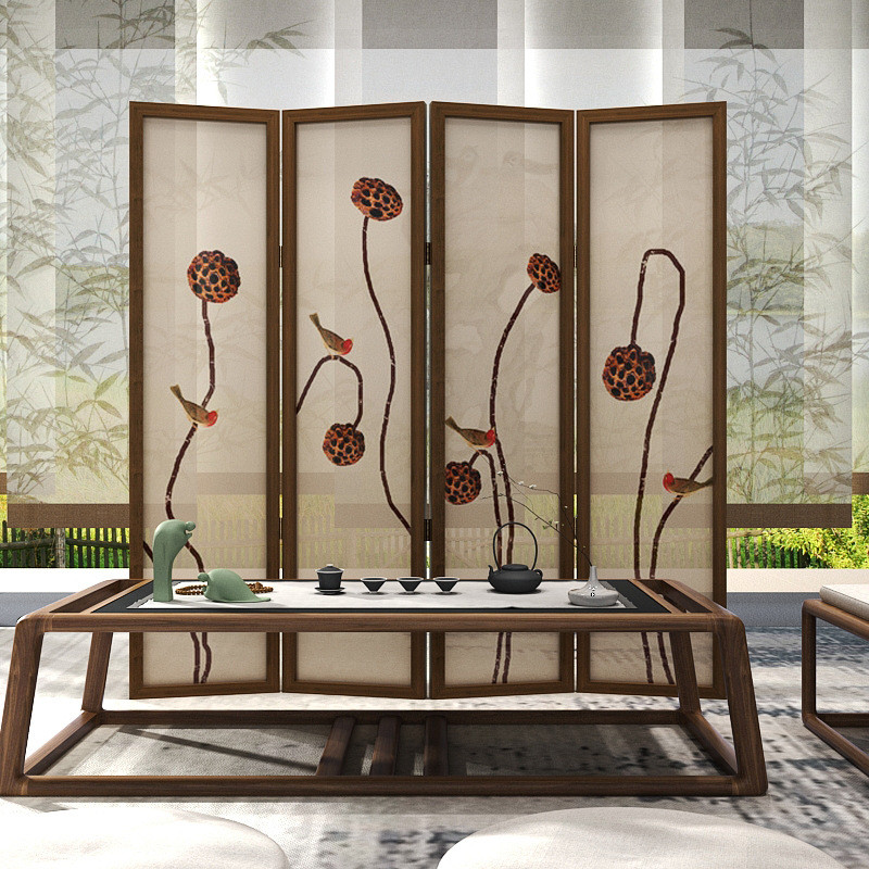 遮挡屏风隔断客厅可移动入户简约现代折叠新中式茶室装饰莲蓬折屏