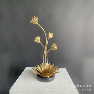 全铜荷花摆件高端禅意家居客厅书柜博古架办公室软装 新中式 饰品