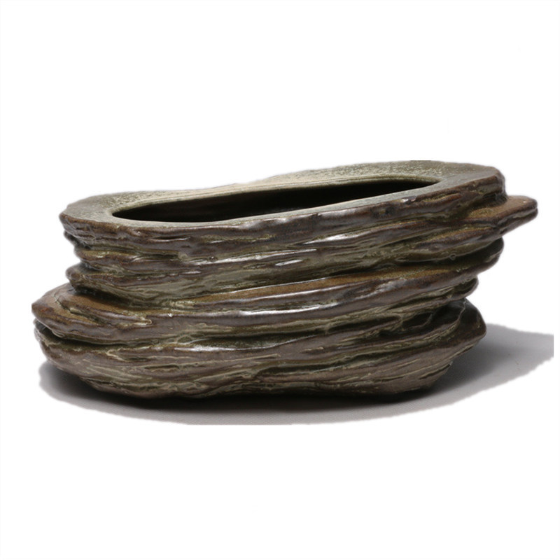 龙砂陶厂家销售宜兴紫砂粗陶多肉花盆仿石花盆花器制作