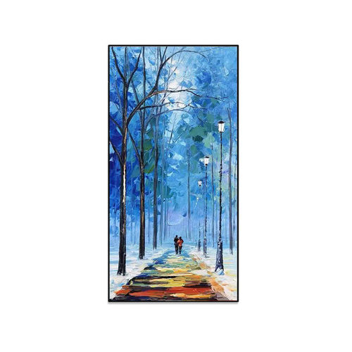 玄关装饰画现代简约走廊竖版风景挂画油画手绘立体大气过道壁画