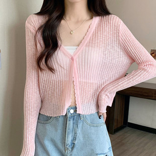 薄款 新品 外套长袖 夏季 防晒上衣女士冰丝空 宽松搭配吊带裙针织开衫