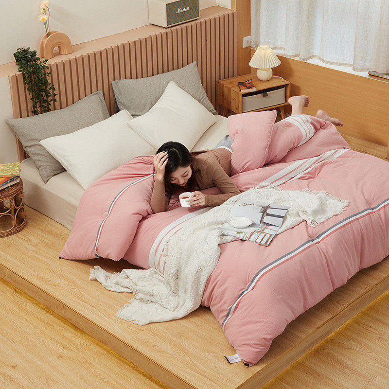 热销cb#日式色织单人冬被被子被芯冬被春秋被棉被1.5m2m双水洗棉