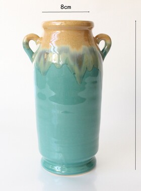 湖绿色花艺仿真花花瓶地中海流釉工陶瓷花瓶花瓶32cm摆件装饰