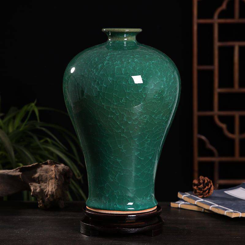 景德镇玉冰片摆件电视柜瓷器中式仿古工艺装饰品家居办公插花花瓶