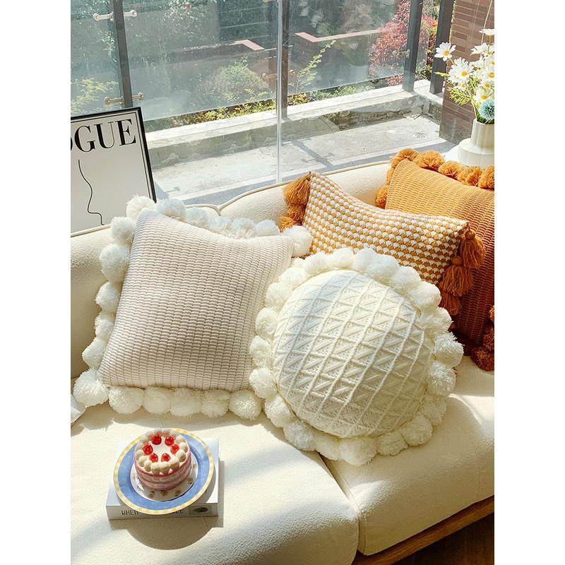 ins摩洛哥流苏圆形蒲团毛线沙发抱枕球靠垫可爱毛绒靠枕坐垫,居家布艺,靠垫/抱枕,淘宝优惠券,粉丝福利购,淘宝优惠卷