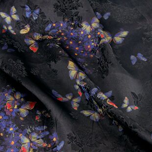 新款人丝花萝缎面彩蝶飞舞新中式面料国风香云纱童装女装布料