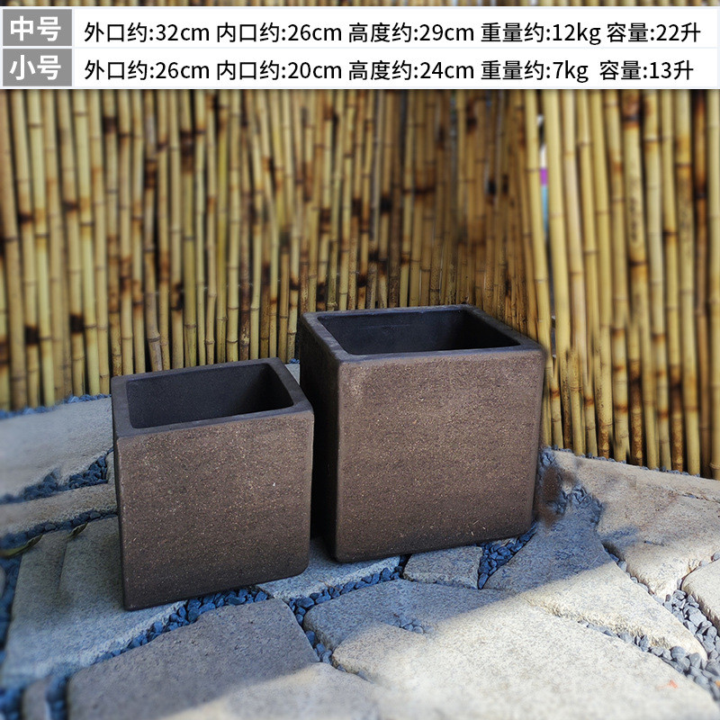 批发透气陶土烧正方形紫砂花盆手工黑色素花盆户外大口径陶瓷花盆