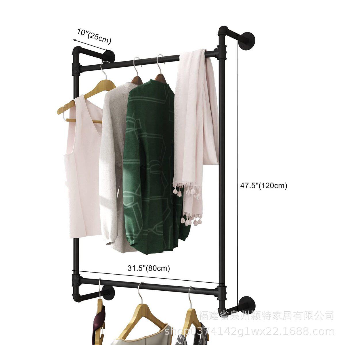 复古工业风金属双层简约双层壁挂式衣帽架阳台衣帽架晾衣杆